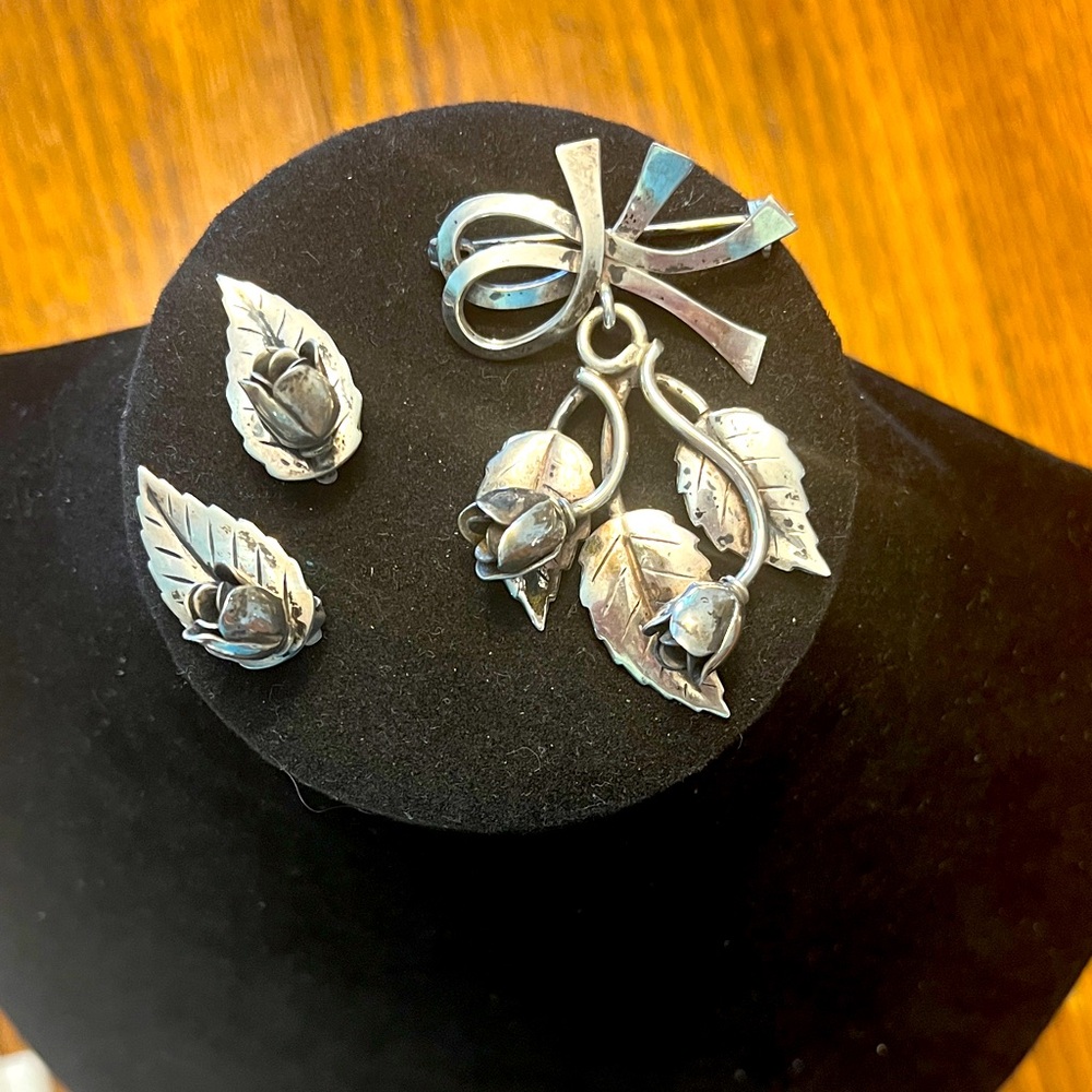 John L Denmark vintage silver brooch and earrings